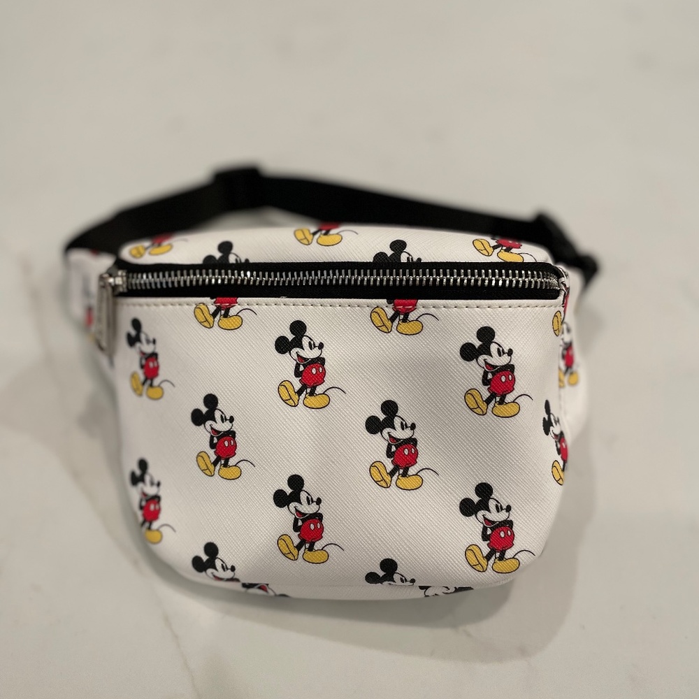 White Mickey Print Mini Belt Bag